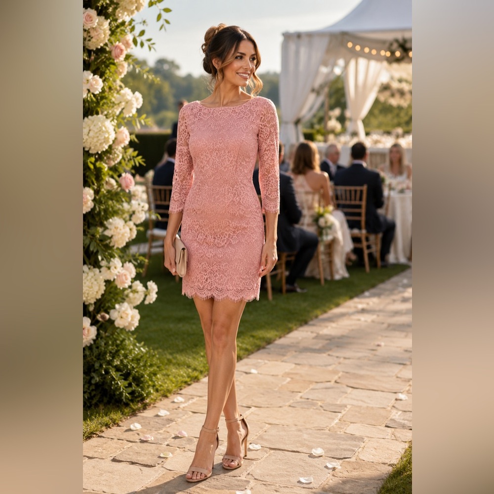 Jessica Howard Blush Pink Lace Long Sleeve Shift Dress